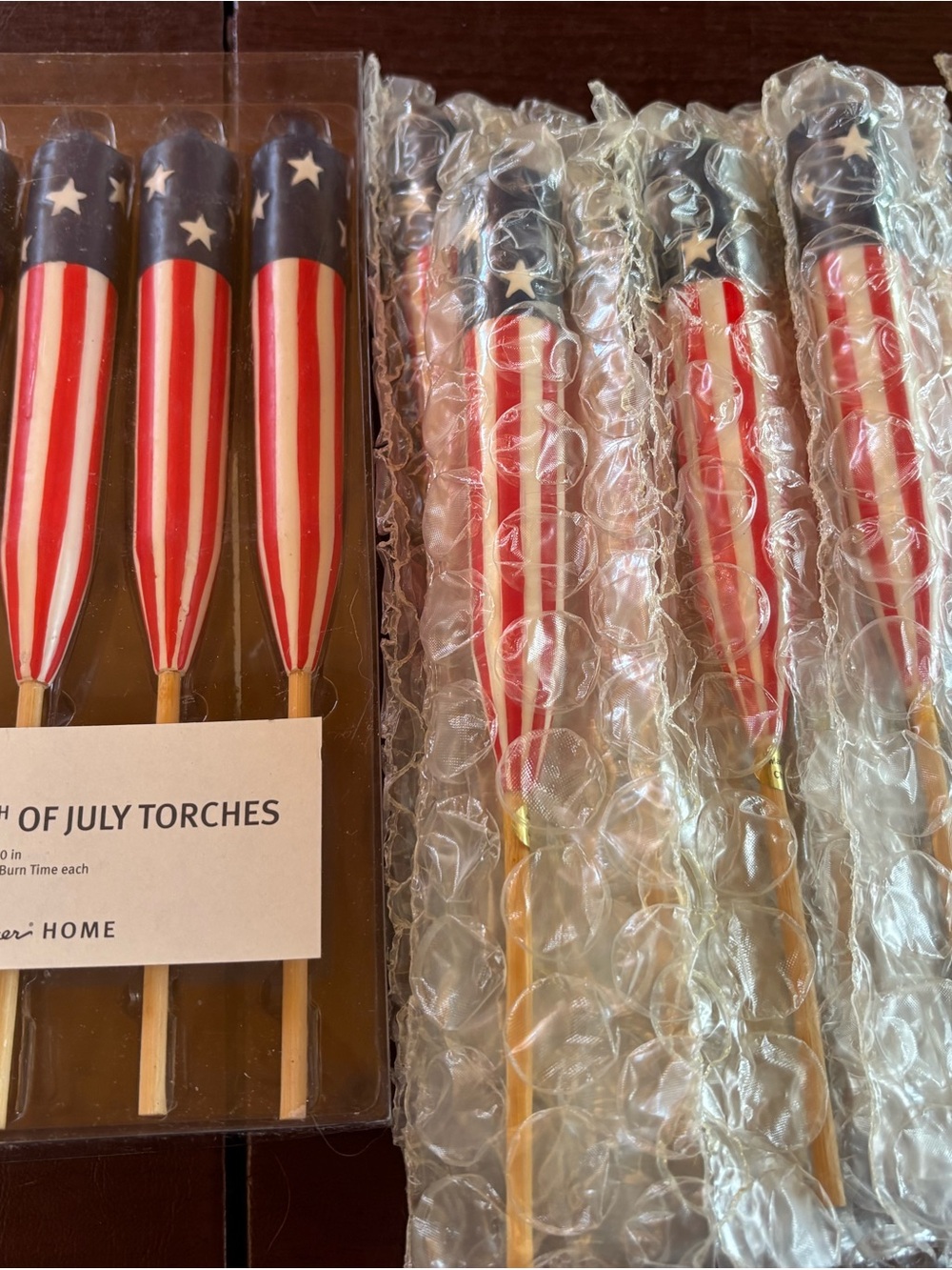 NIB Eddie Bauer 4th of July Mini Torches Set of 4 Stars & Stripes Decor